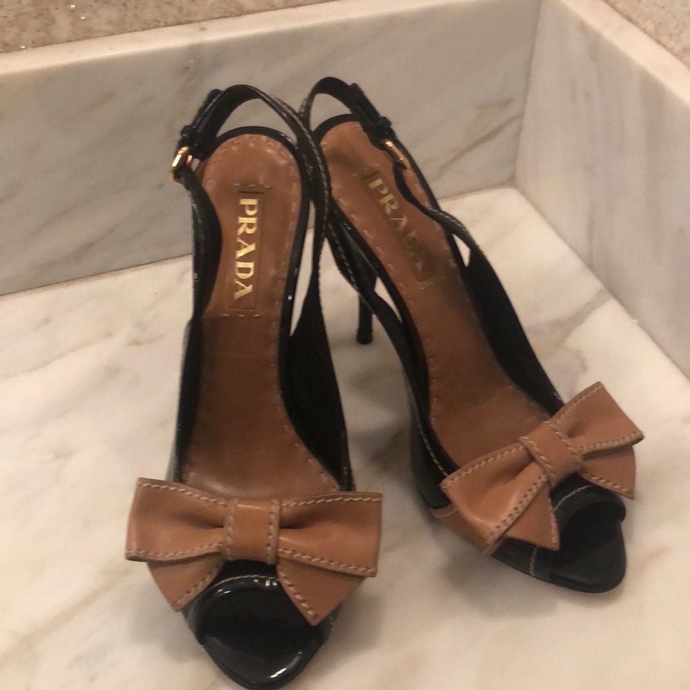 Prada Black and Brown slingback 37 1/2